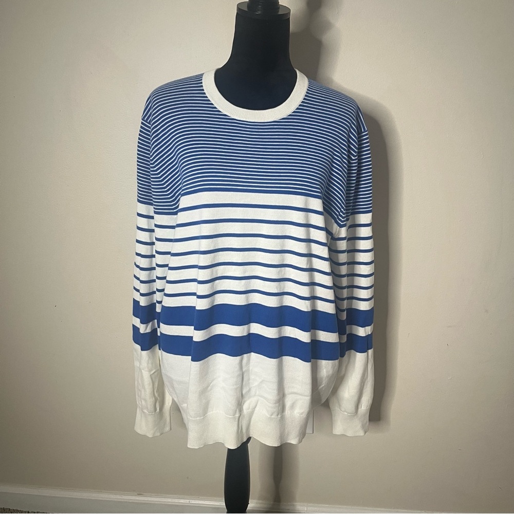 Brooks Brothers Red Fleece Blue White Nautical Stripe Crewneck Knit Sweater XL